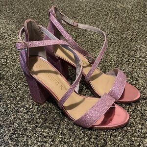 Purple glitter Crisscross strap block heels